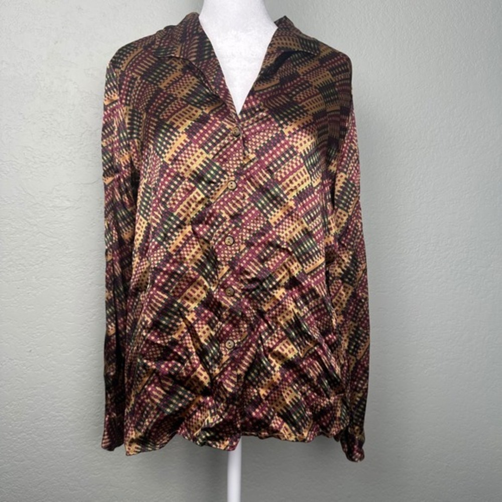 Vtg Gianni Button Down Top Women Size 8 Multicolor Plaid Retro‎ Pattern USA Made